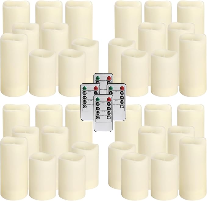 36 Pack Waterproof Flameless LED Candles - Outdoor Battery Operated Candles with Remote & Timer, Realistic Flickering Flame, Safe for Porch, Patio, Weddings, Parties & Home Decor