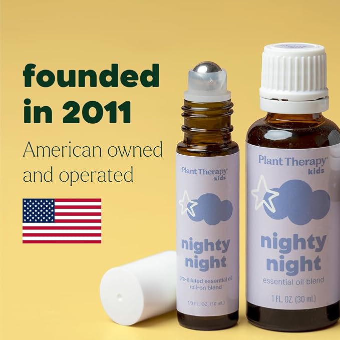 Plant Therapy Kids Nighty Night Essential Oil Blend for Sleep, 10 mL (1/3 oz), Pre-Diluted Roll-On for Convenience, Support a Restful Night's Sleep