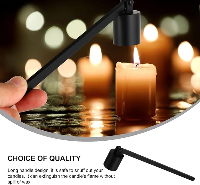 Candle Snuffer Extinguisher with Long Handle 6.69inch Stainless Steel Wick Flame Snuffer for Putting Out Wick Flame Safely, Black Candle Accessories