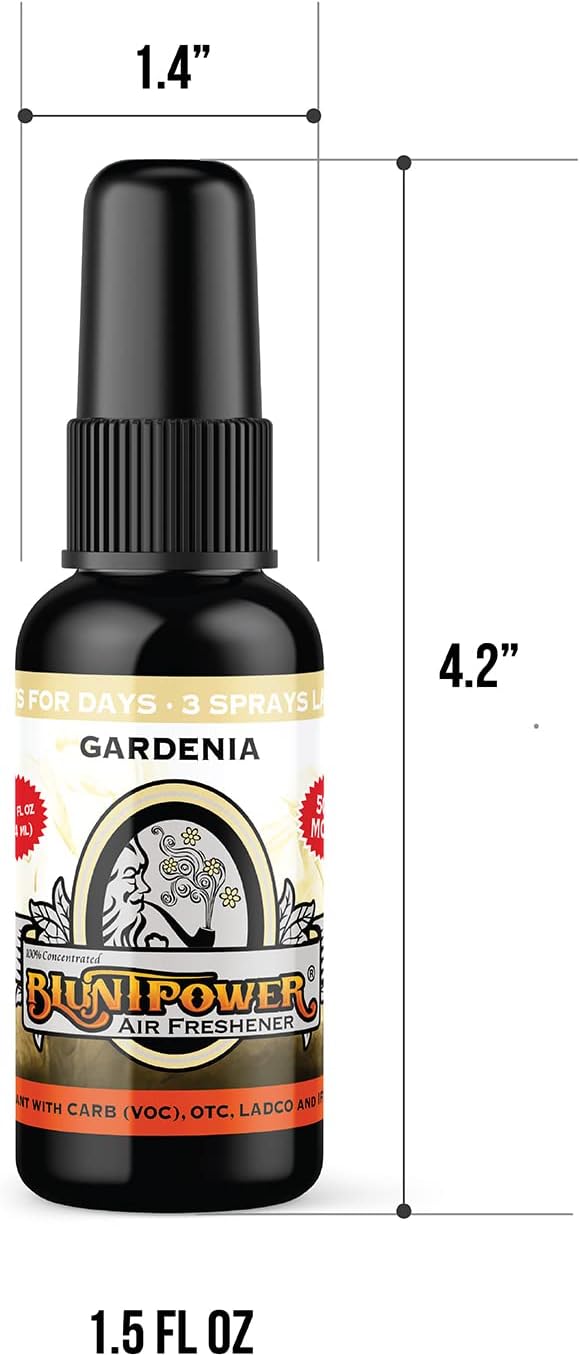 BluntPower (Gardenia, 1 Pack) Concentrated Air Freshener for Room and Car Spray - Oil-Based Diffuser Spray Bottle - Long-Lasting Bathroom Spray, Car Freshener, & Odor Eliminator Spray