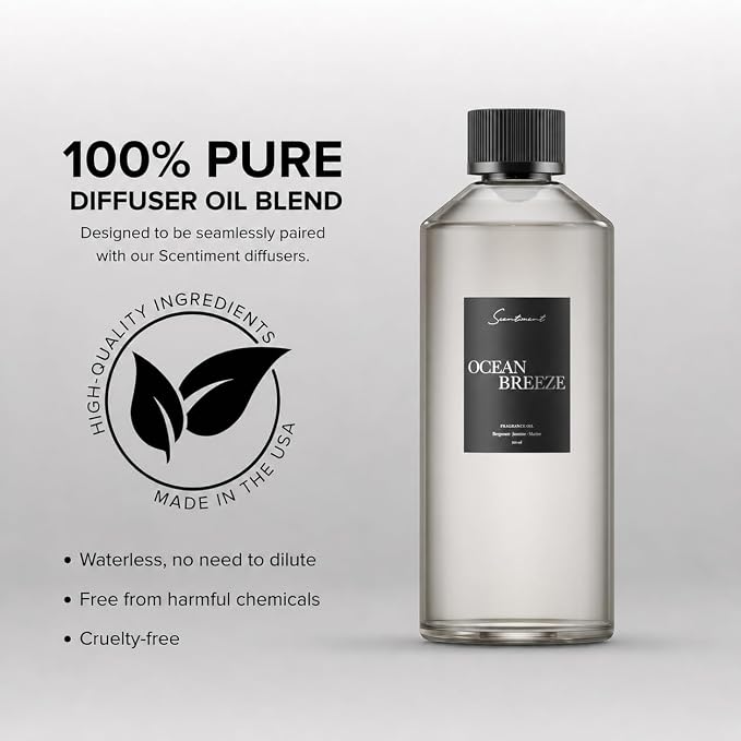 Scentiment Ocean Breeze Diffuser Oil - Premium Hotel Scent with Notes of Bergamot, Lemon, Jasmine with Marine & Amber Home Scent, Hotel Fragrance Oil Diffuser Refill - 16.91 fl oz (500 mL)