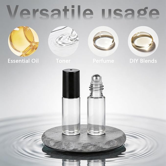 Elfenstall- 20PCS 5ml Clear Glass Roller Bottles Roll On Bottle Container with Metal Ball for Essential Oil Aromatherapy Perfumes