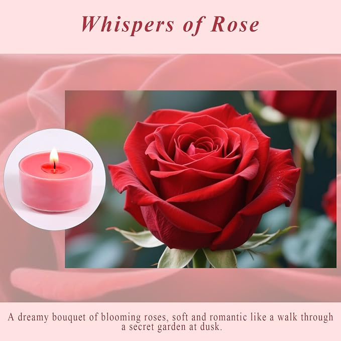 Scented Tea Lights Candles, Wisper of Rose, 16 Pack – Red Scented Tealight Candles– 100% Palm Wax – 6 Hour Burn Time Aromatherapy Tea Light Votive Candle for Dinner, Bedroom, Spa