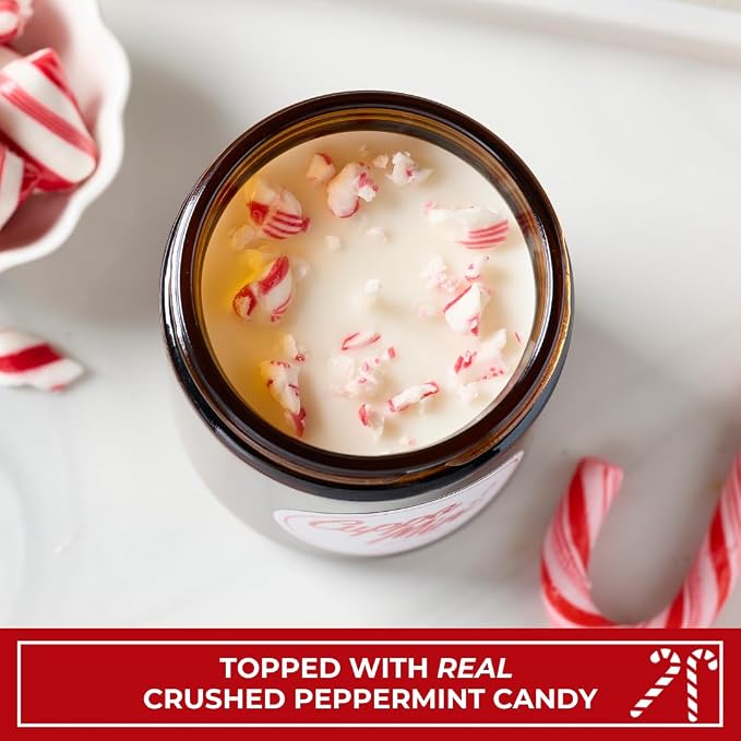 Peppermint Candle, Christmas 9oz Jar, Holiday Home Accent, Candy Cane Aroma, Fresh Winter Scent, Seasonal Gift Candle for Men and Women