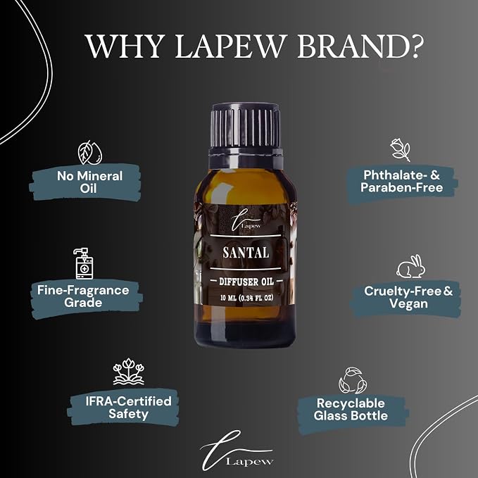 Lapew Santal Waterless Diffuser Oil | Fragrance Oil for Nebulizer & Cold Air Diffusers | Scented Home Oil | 0.34 fl oz