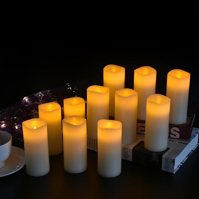 Vinkor Flameless Candles Battery Operated Candles Real Wax Pillar LED Candles with 10-Key Remote and Cycling 24 Hours Timer (Ivory Set of 12 （D2.2 X H 5"）)