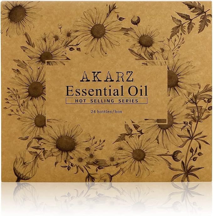 AKARZ 24 Packs Essential Oils Set, 24x10ml Aromatherapy Oils for Diffuser, Candle & Soap Making - Premium Variety Kit with Lavender, Peppermint & More - Gift Set