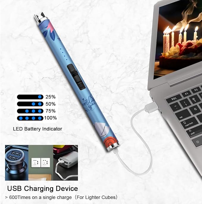 SUPRUS Candle Arc USB Type C Lighter Electric Lighter with Upgraded LED Battery Display Safety Switch Rechargeable Flameless Plasma Windproof Portable for Mother‘s Day (Blue)