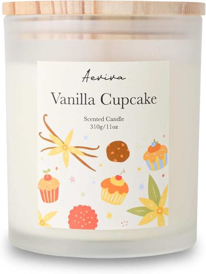Vanilla Cupcake Scented Candle, 11oz 60 Hour Burn, Natural Soy Wax with Thick Cotton Wick, Highly Scented Aromatherapy Candle for Stress Relief & Meditation, Gifts for Women & Men