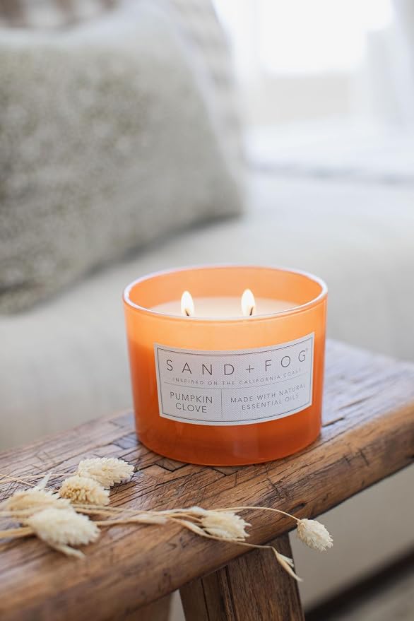 Sand + Fog Scented Candle - Pumpkin Clove – Additional Scents and Sizes – 100% Cotton Lead-Free Wick - Luxury Air Freshening Jar Candles - Perfect Home Decor – 12oz
