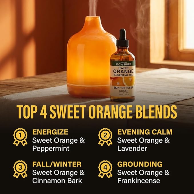 100% Pure Orange Oil - 4 Fl Oz Orange Essential Oil for Hair, Skin, Diffuser, Aromatherapy & DIY Soap Making Scent