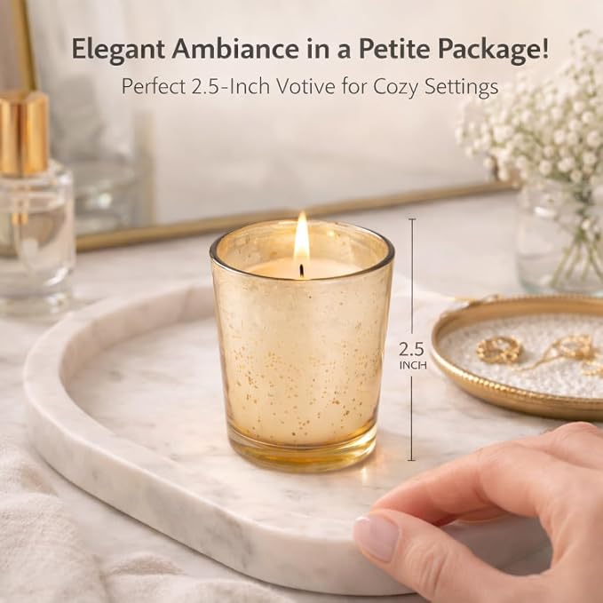 Hosley Set of 12 Gold Mercury Filled Glass Votive Candles. Ideal Gift for Weddings, Bridal Showers, Parties, Home Decor, and Special Events