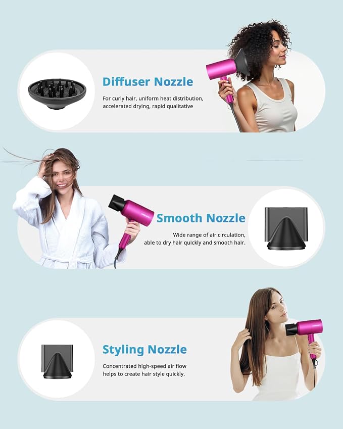 SHRATE Ionic Hair Dryer with Diffuser | Professional Blow Dryer for Curly, Frizzy & All Hair Types | Low Noise & Gentle for Sensitive Hair | Compact & Portable Design for Home, Travel, Women & Men