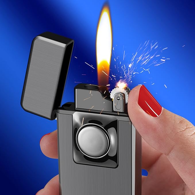 Jet Torch Dual Flame Lighter with Windproof Butane Gas, Adjustable Soft & Jet Flame, Refillable for Indoor/Outdoor - Black