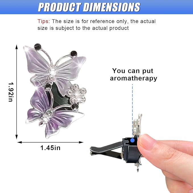 ZIMISI Car Vent Clip, Dual Butterfly Air Vent Clips, Bling Diamond Car Diffuser Clips, Cute Air Conditioning Outlet Decoration, Butterfly Car Accessories for Women (1Pc/Purple)