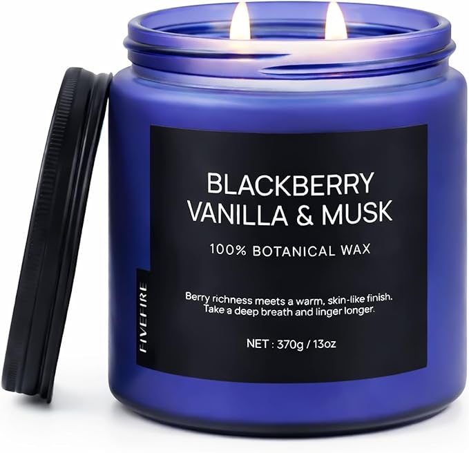 BlackBerry Vanilla Musk Home Scented Candles, 13oz Organic Soy Wax, 76-Hour Clean Burning, Natural Non-Toxic, Fruity & Warm Sensual Scent for Relaxation, Aromatherapy Housewarming Candle Men Women