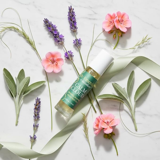Dr. Emerald Calm Cloud Serenity Essential Oil Aromatherapy Roll On - Essential Oil Blend - Relax with Lavender, Vetiver, Sage, Petitgrain, Coriander, Geranium (10 ml / 0.33 oz, Calm Cloud)