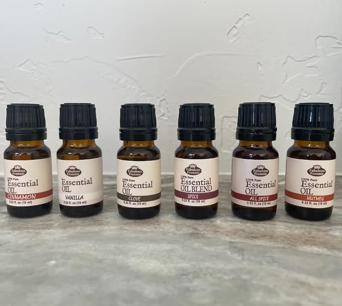 Fabulous Frannie 100% Pure Essential Oil Fall Set - Allspice, Cinnamon, Clove, Nutmeg, Vanilla and Spice Blend .33 Ounce (Pack of 6)