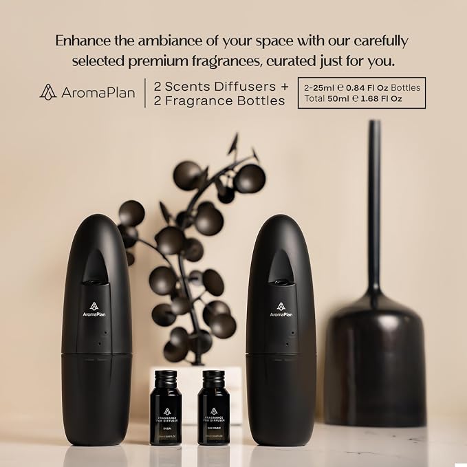 AromaPlan 5 Star Collection Plug in Waterless Diffuser (2 Devices +2 Scents Included)-Cold Air & Waterless Diffusers for Home & Office- Silent Wall Diffuser Plug in, Bluetooth App Control, 500 sq.ft