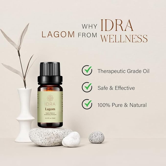 IDRA Lagom Essential Oil Blend for Diffuser and Aromatherapy by Idra Wellness - Diffuser with Laurel Leaf, Peppermint Essential Oil Lemon Essential Oil 10 ML