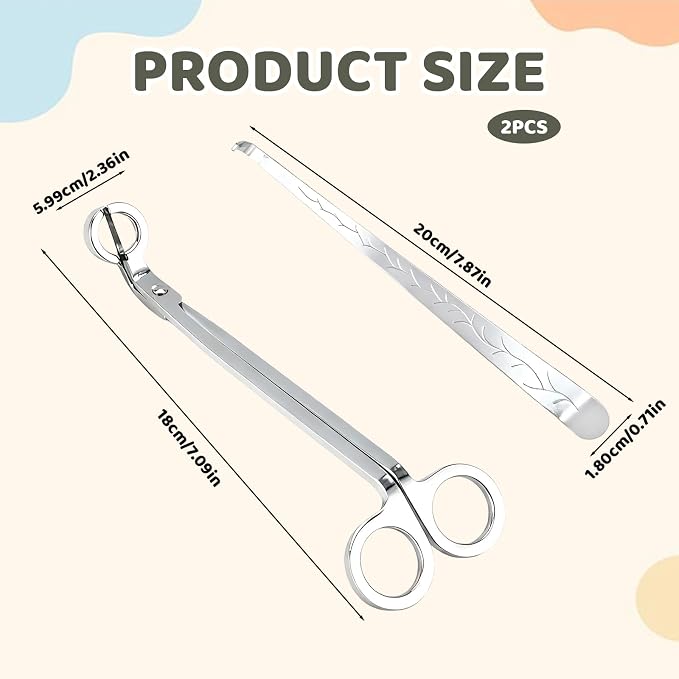 2 Pack Candle Wick Trimmer Set, Stainless Steel Candle Scissors and Wick Cutter Tools, Professional Wick Trimmer and Snuffer for Deep Jar Candles, for Family use and Gifts