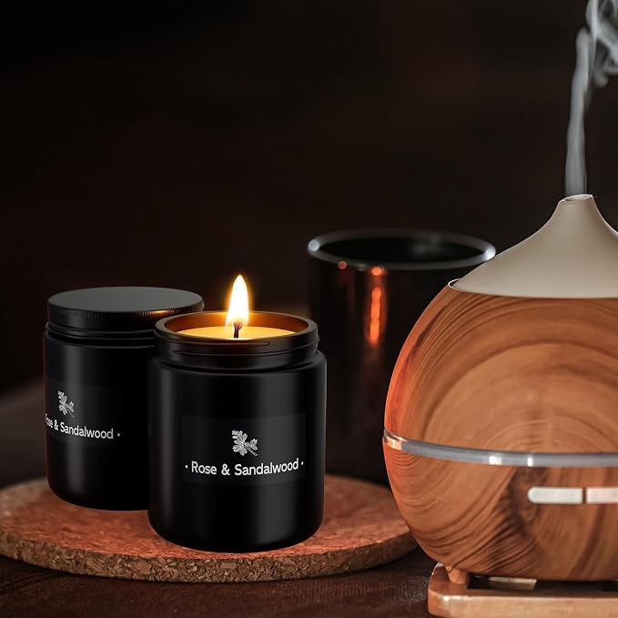 TranquilBliss Rose & Sandalwood Black Scented Candles for Men - 7.6oz Soy Wax Candle for Home Scented - Men Candle Gifts, Father's Day, Christmas Gift for Husband, Boyfriend, Father