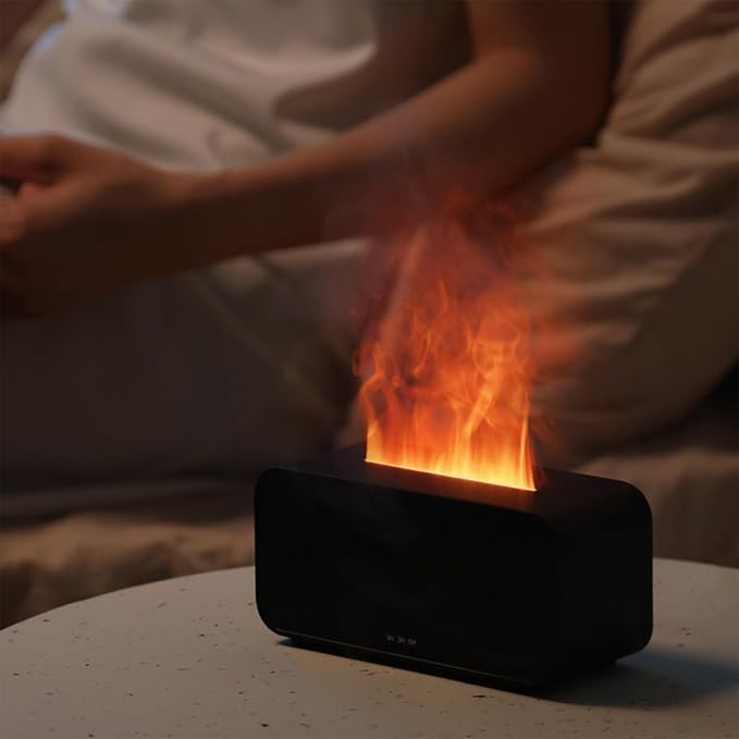 7-Color Simulated Flame Humidifier,Humidifier for Bedroom,Office,Car,Portable USB Flame Aroma Diffuser,Mini Ultrasonic Cool Mist Diffuser with Auto Shut-Off(Black)