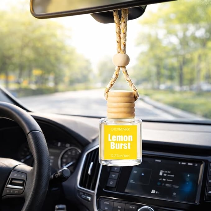 Hanging Car Air Freshener 2 Pack, Lemon Scent Essential Oil Car Diffuser Bottle, Refillable Hanging Auto Aromatherapy Freshener, Long Lasting Odor Eliminator for Car, Truck, SUV
