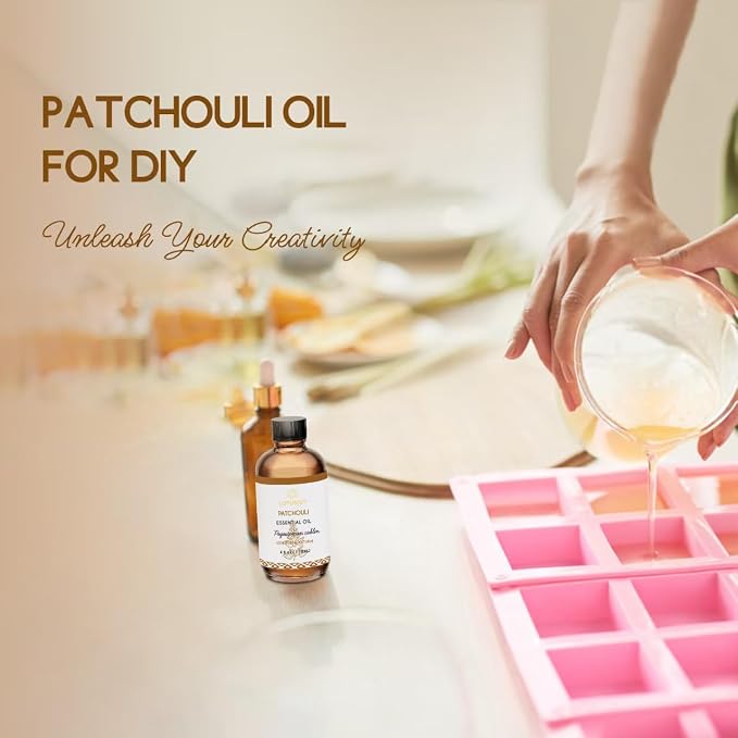 Patchouli Essential Oil for Skin Hair Diffuser, 100% Pure Natural Patchouli Oil for Room Spray, Roll On, DIY Candles & Soap Making - 4 Oz