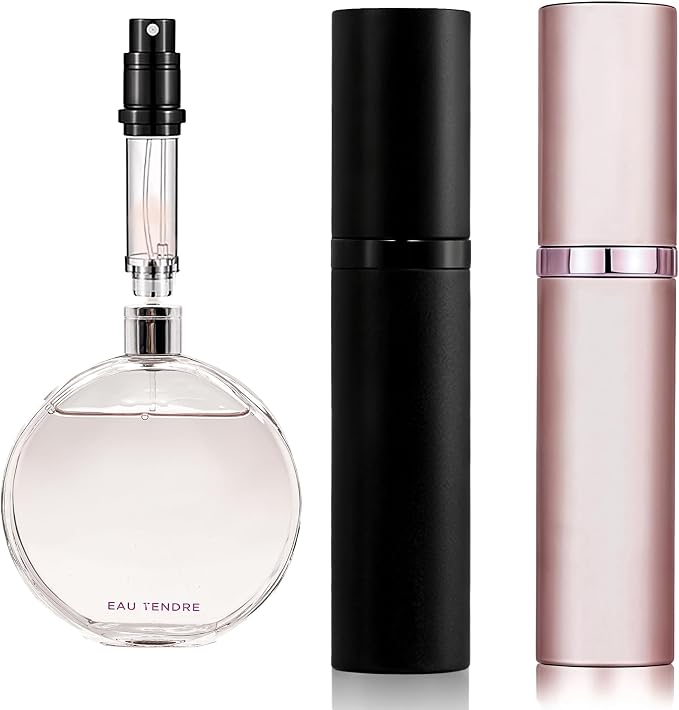 Perfume Refillable Bottle 5ml Bottom Refill Portable Purse Atomizer, Cologne Travel Perfume Spray Bottle for Outgoing and Traveling (Black + Pink 5ml)