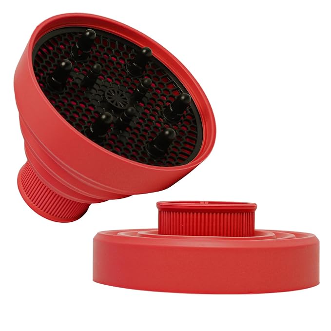 Universal Collapsible Hair Dryer Diffuser Attachment-Foldable Portable Travel and Easy Storage Hair Diffuser Fit Most Hair Dryers with Nozzle Diameter D-1.575Inch to 1.968 Inch (4-5cm)- Red