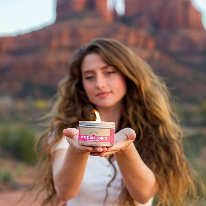 Rose Smudge Candle (6oz) Love and Healing – Energy Cleansing Candle - Real Sage & Essential Oils – Spiritual for Protection, Meditation & Manifestation – Soy-Based - Made in The USA