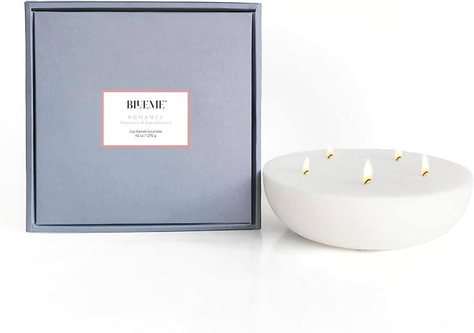Blueme Romance Candle Refill | Oakmoss & Sandalwood | 5 Wick - Contains Essential Oil, Sustainable, Hand Finished, Hand Poured, Luxury Refill, Natural Cotton Wick, Soy-Wax Blend | Giant 45 oz