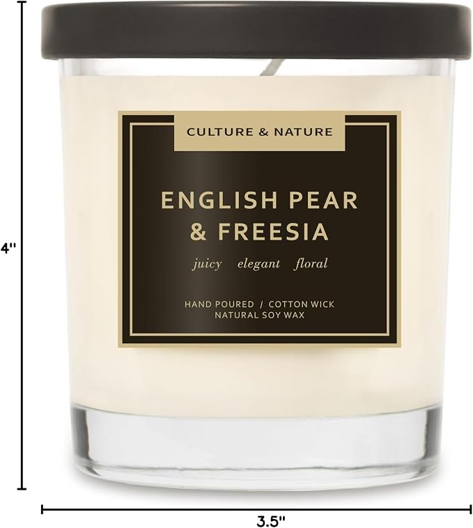 CULTURE & NATURE Natural Soy Wax Candle 7oz English Pear & Freesia Scented