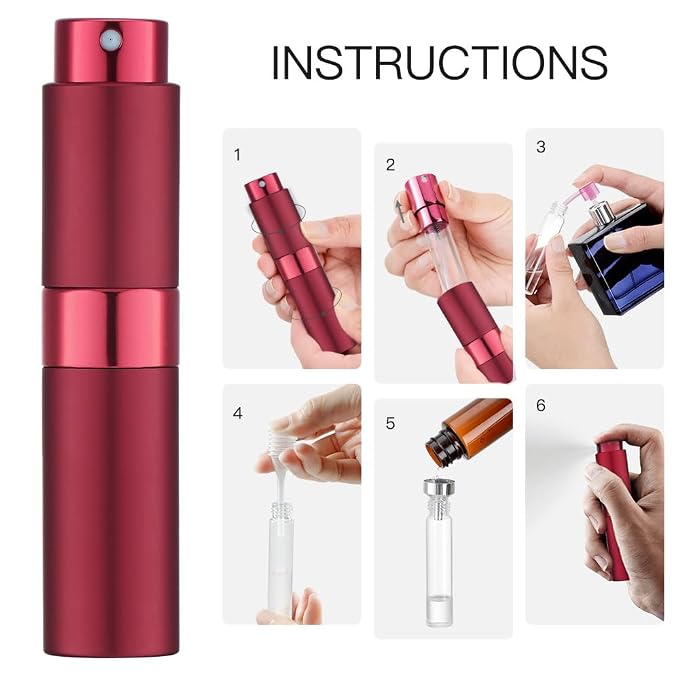 LISAPACK 8ML Atomizer Perfume Spray Bottle for Travel, Empty Refillable Cologne Dispenser, Portable Sprayer (Wine Red)