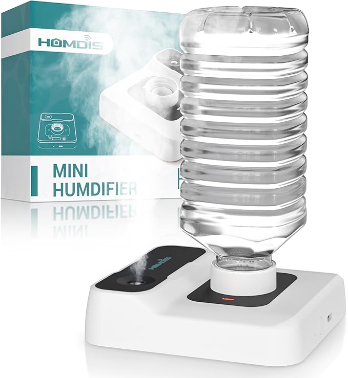 Portable Humidifiers for Travel, Small Mini Humidifier with Auto Shut-Off, Nightlight and Storage Bag for Hotel, Bedroom or Office, Plant Humidifier Indoor, White