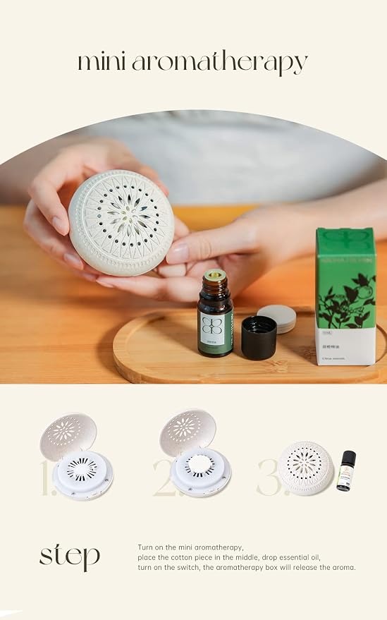 Mini Diffuser Desk Diffuser for Office Mini Essential Oil Diffuser Waterless with 5Pcs Refill Pads Circle Cotton Pad