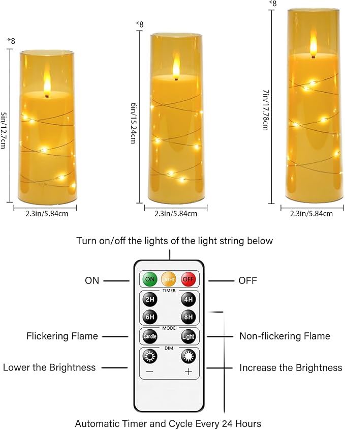 kakoya Flameless LED Candles with Timer 24 Pc Flickering Flameless Candles for Romantic Ambiance and Home Decoration Stable Acrylic Shell,with Embedded Star String，Battery Operated Candles(Gold)