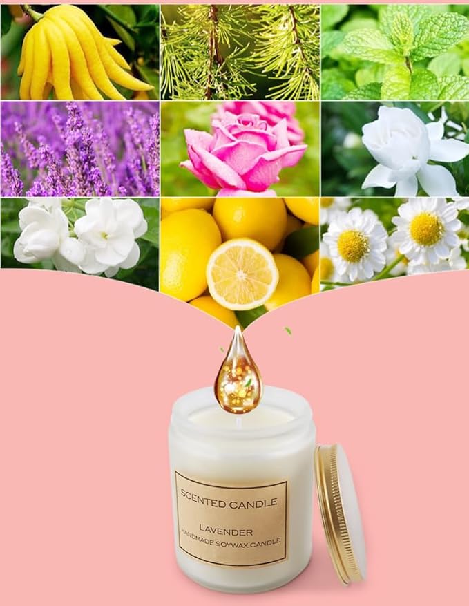 Lavender Lemon Scented Candle, Lavender Candle, Candles for Home Scented, Candles for Women, Natural Soy Wax, 7 OZ 40 Hours Burning