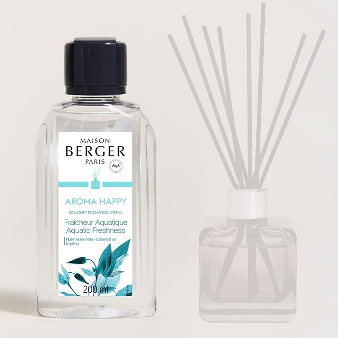 MAISON BERGER Reed Diffuser Refill, 200 ml, Aroma Happy | Fragrance Refill for Reed and Ceramic Diffusers, Passive Diffusion, ~6 Weeks, No Flame or Electricity, Made in France