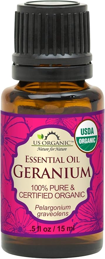US Organic 100% Pure Geranium Essential Oil - USDA Certified Organic, Steam Distilled - W/Euro droppers (More Size Variations Available) (15 ml / .5 fl oz)