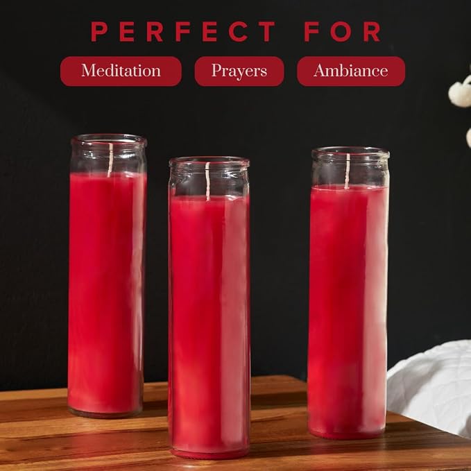 Simply Soson 2x8 inch Red Devotional Candles in Glass Jar - 1 Piece - 90 Hours – Prayer Candle - Tall Pillar Candles for Religious, Memorials, Party Decor