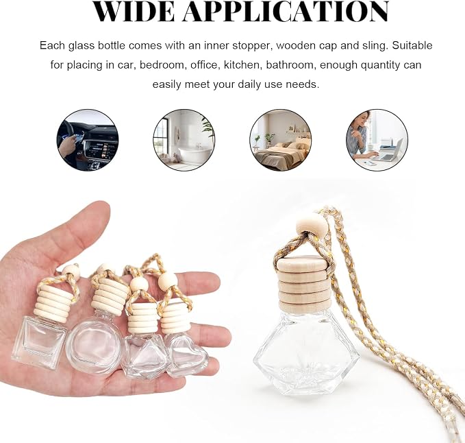 5 PCS Hanging Car Air Freshener, 8ml Empty Clear Glass Perfume Bottle Freshener Diffuser, Essential Oil Fragrance Aromatherapy Bottle Ornament for Car, Interior Car Accessories (Rhombic)