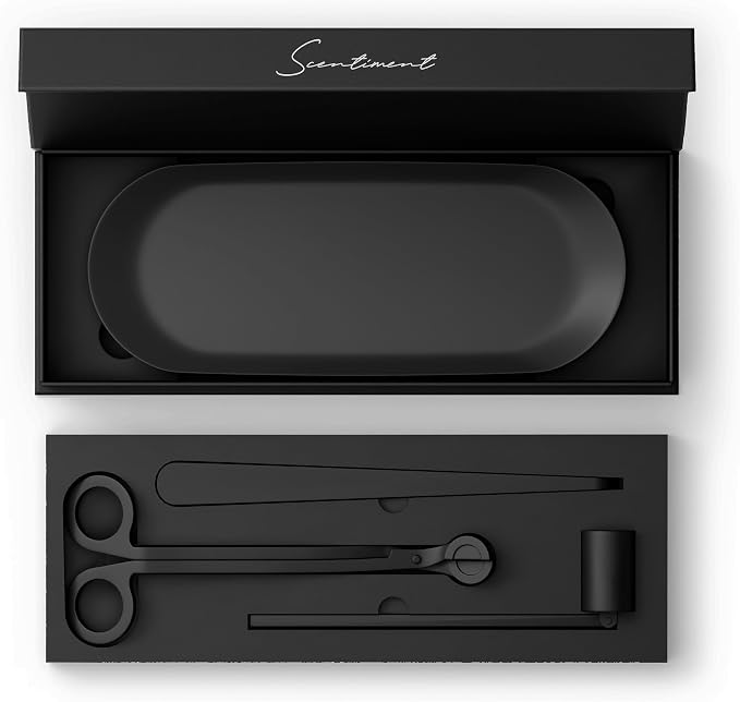 Scentiment Candle Care Kit – 3-Piece Set (Wick Trimmer, Snuffer & Dipper) | Stainless Steel Candle Accessory Set (Black)