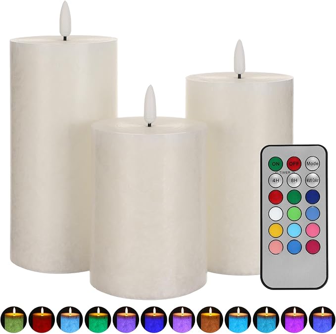 ANGELLOONG Color Changing Candles with Remote, Glass Flameless Candle for Room Decor, Set of 3 Battery Candles with Timer for Indoor Home Decor (Multicolor)