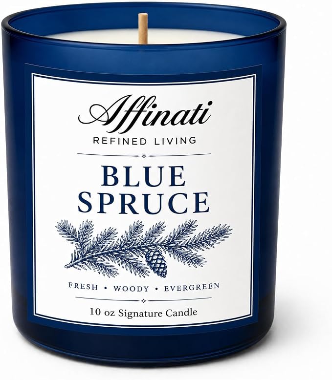 Affinati Blue Spruce Signature Candle - 10 oz Luxury Soy Blend Wax Candle, Long-Lasting Home Fragrance