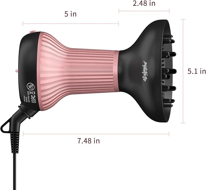 WUFAYHD Diffuser Hair Dryer for Curly Hair with Ceramic Technology, Lightweight Elegance, 2-in-1, Dair Diffuser, Reduces Frizz, Enhances Curls, Volumizes, Portable Hair Dryer, ALCI Safety Plug