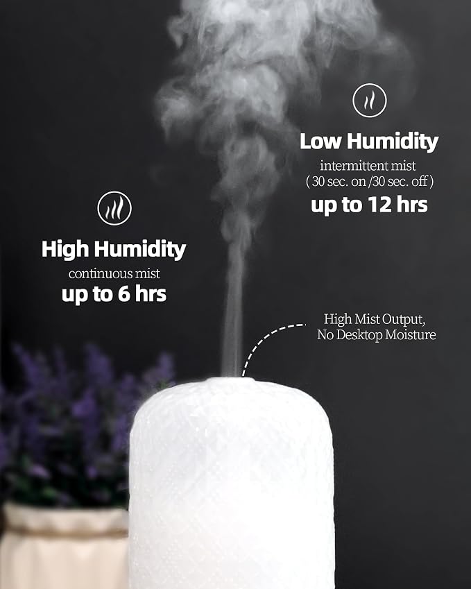 Essential Oil Diffuser - 2.4MHz Ultrasonic Glass Diffuser with Pulse/Continuous Mist & Night Light, Waterless Auto-Off, Silent Aromatherapy Diffuser for Home, Office, Yoga, Spa, Gifts & Home Decor.
