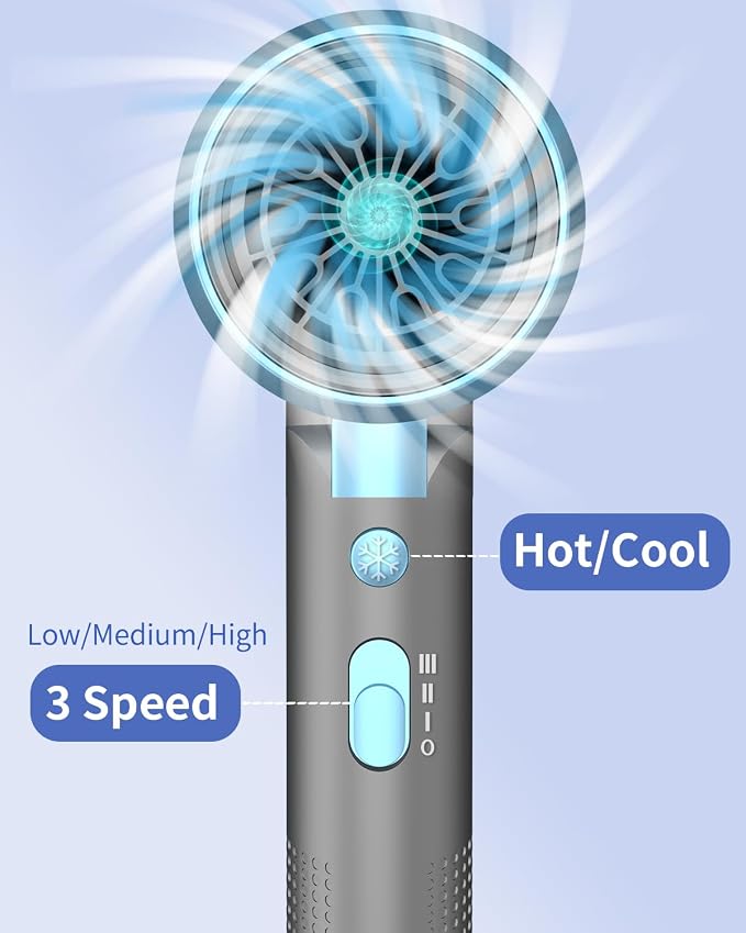 Foldable Portable Ionic Hair Dryer 1600W - Compact Mini Blow Dryer with Diffuser, Concentrator & Comb Nozzle, Intelligent Temperature Control, Low Noise for Home, Salon & Travel (Bluegrey)