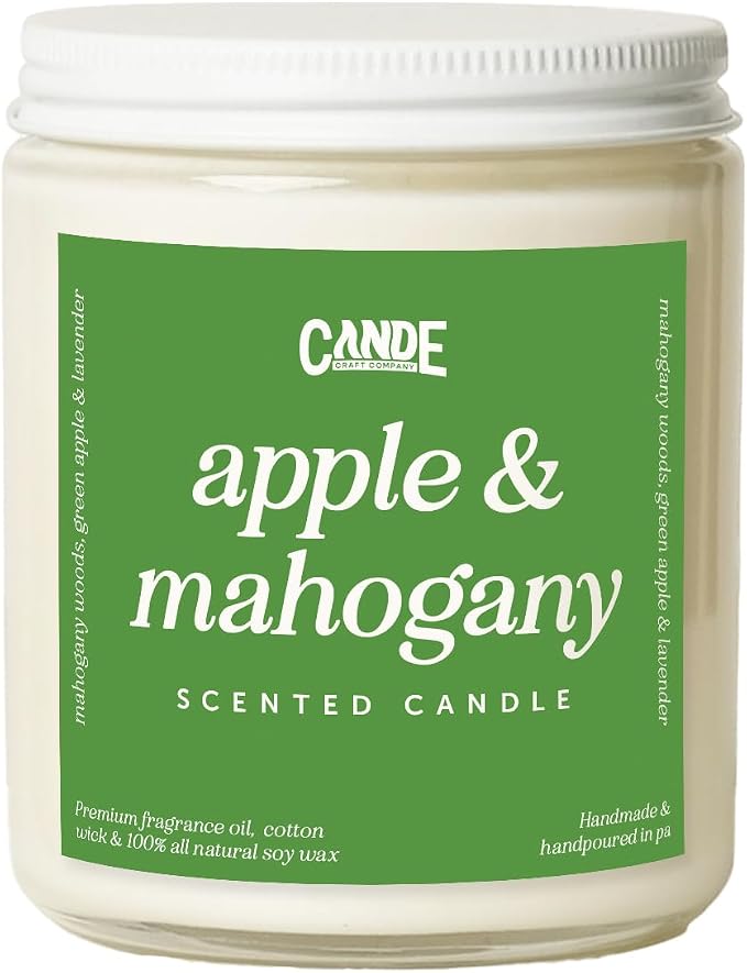 CE CRAFT Scented Soy Wax Candle for Home, Luxury Scented Soy Jar Candle, Hand Poured in The USA, Highly Scented & Long Lasting for Home, Mom, Women, Birthday Gift (Apple & Mahogany)